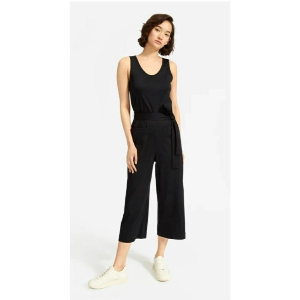 Everlane Small The Luxe Cotton Jumpsuit w/ Belt Black Sustainable Cropped Casual